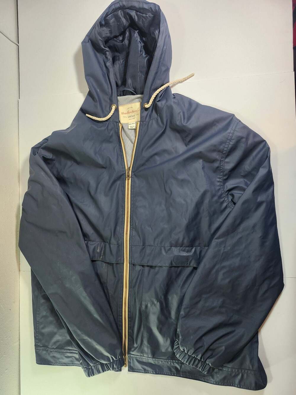 Weatherproof Vintage Men's Blue Hooded Rain Jacket Size XXL